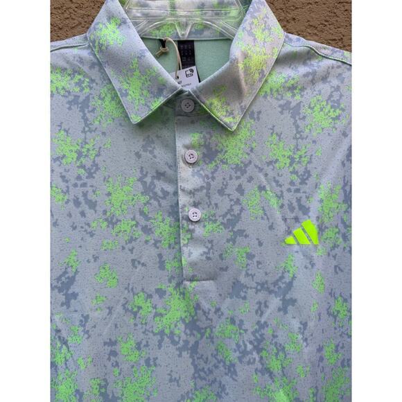 Adidas Burst Jacquard Golf Polo Yellow Green Medium NWT - Picture 4 of 12